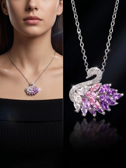 Женская цепочка – кулон в форме лебедя с кристаллами SWAROVSKI — CARTEIR-OTAQIZ-КАРМЛН