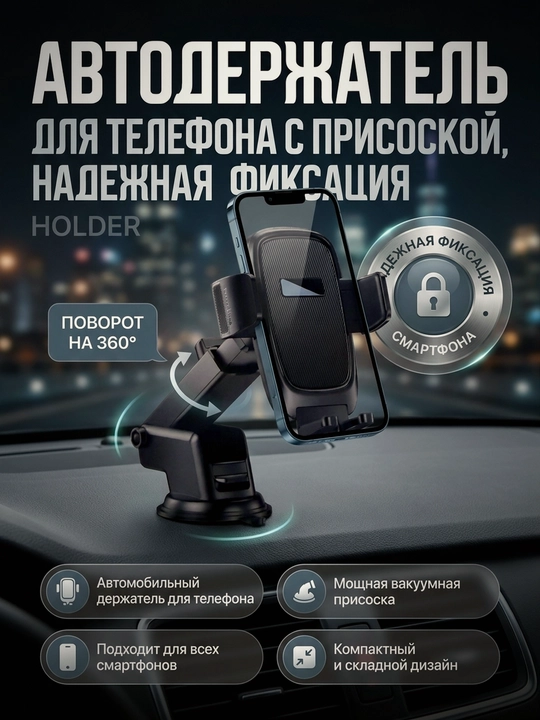 Avtomobil telefon ushlagichi - smartfon uchun sozlanishi mumkin bo'lgan so'rg'ichli - 