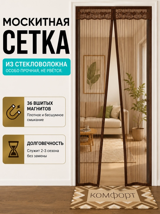 Москитная сетка на дверь на магнитах 110х210 - 