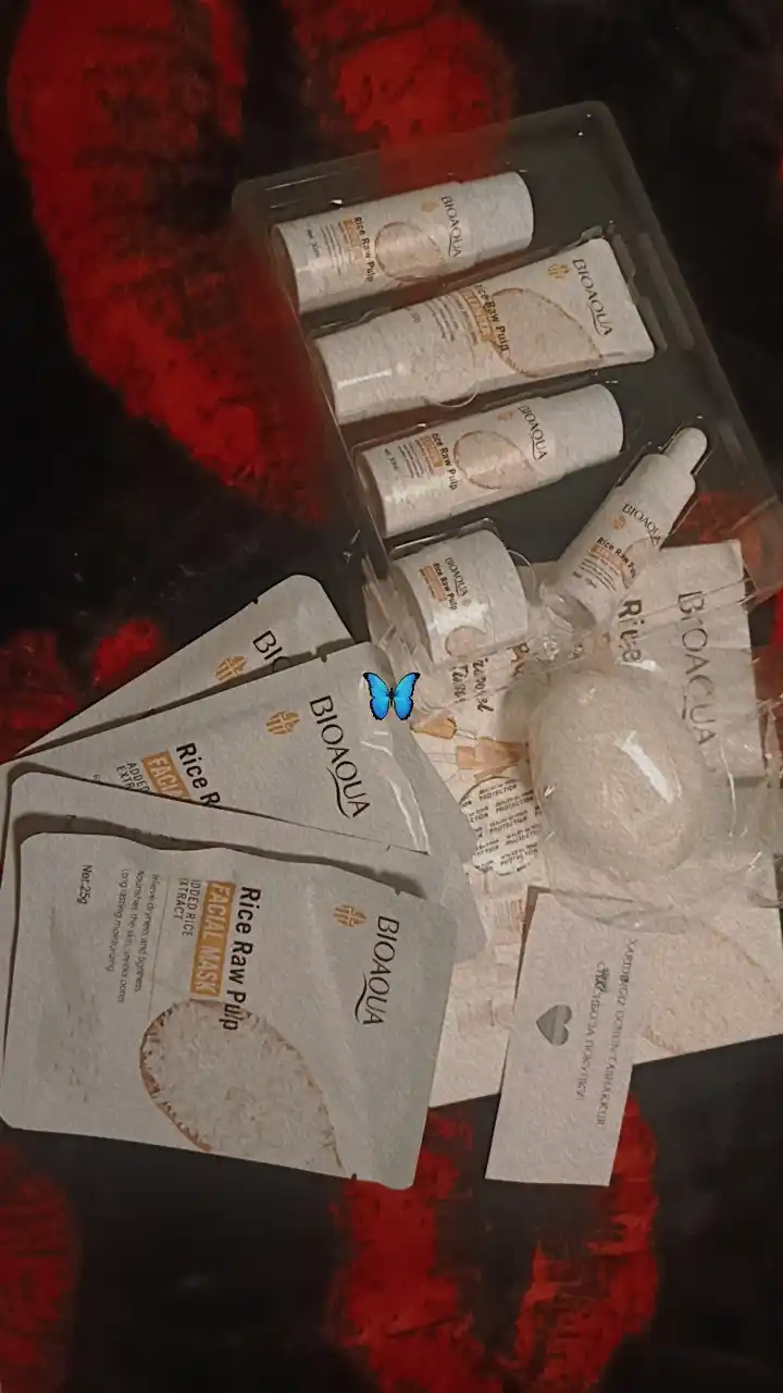 Yuzni parvarishi uchun mini to'plam Bioaqua, 5 tasi 1 da, qarishga qarshi, guruch ekstrakti