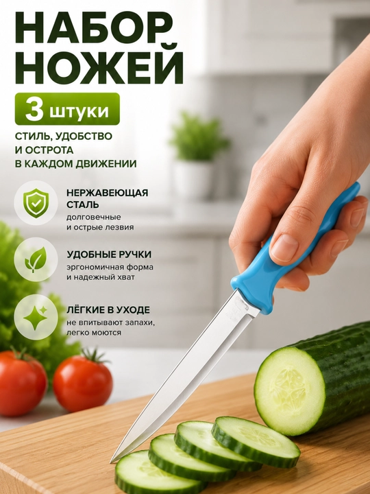 Набор кухонных ножей — 3 штуки