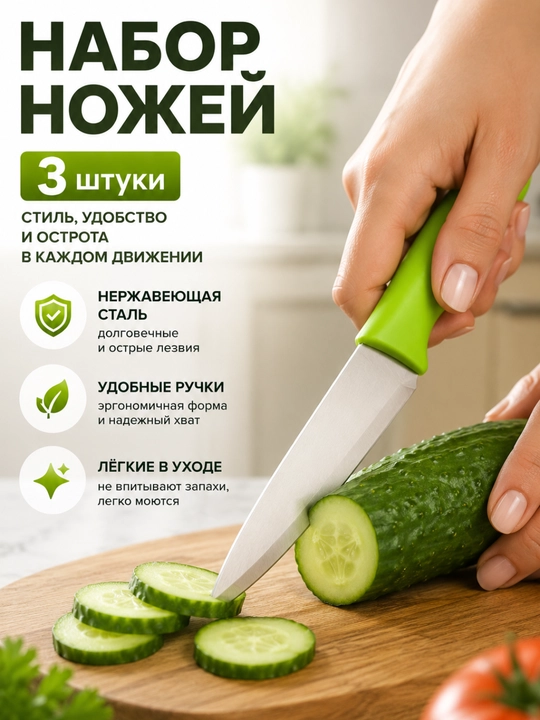 Набор кухонных ножей — 3 штуки