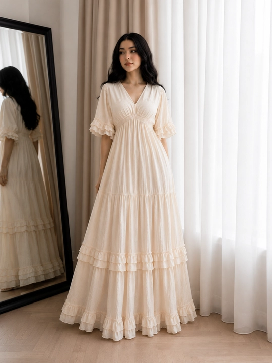 Ayollar uchun premium romantik maxi ko‘ylak — nafis va yengil fason