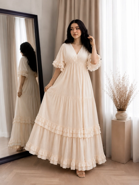 Ayollar uchun premium romantik maxi ko‘ylak — nafis va yengil fason