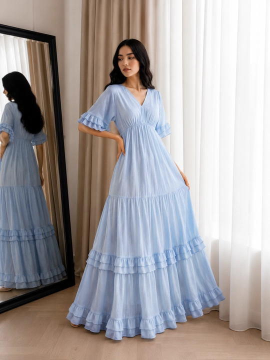 Ayollar uchun premium romantik maxi ko‘ylak — nafis va yengil fason