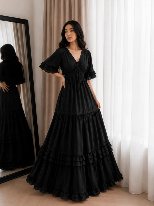 Ayollar uchun premium romantik maxi ko‘ylak — nafis va yengil fason