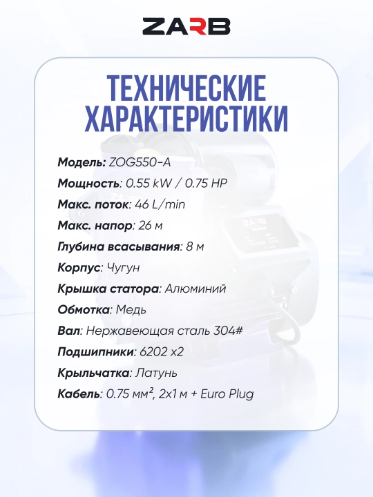 Вакуумный насос с сухой защитой (автоматический) ZARB ZOG550-D