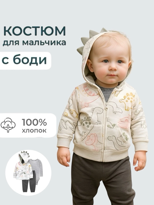 Боди комплект для новорожденных из 3 шт, топ боди и штаны, 100% хлопок