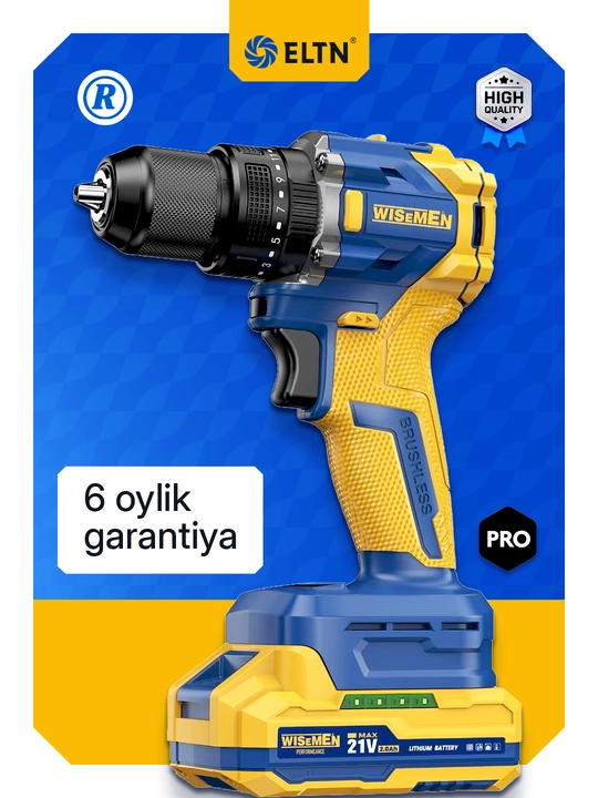 Akkumulyatorli drel-shurup buragich Wisemen 21V, cho'tkasiz motor, keys ichida - 