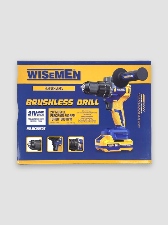 Akkumulyatorli drel-shurup buragich Wisemen 21V, cho'tkasiz motor, keys ichida