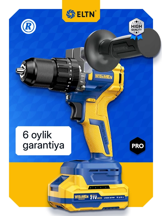 Akkumulyatorli drel-shurup buragich Wisemen 21V, cho'tkasiz motor, keys ichida - 