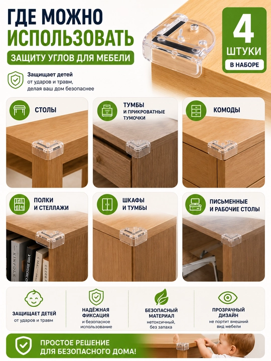 Mebelning o'tkir burchaklari uchun silikon himoya burchakchalari
