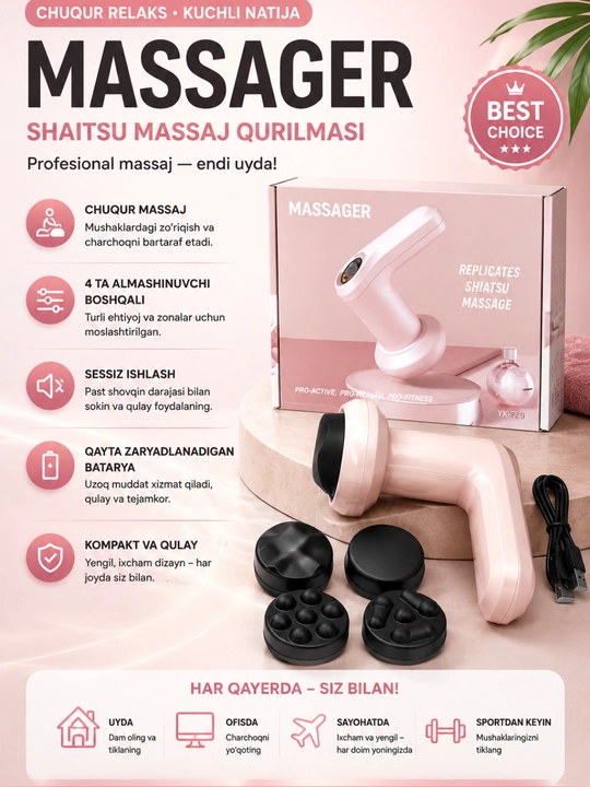 Massaj tabancasi YX-720 – portativ elektr mushak massaj qurilmasi - 