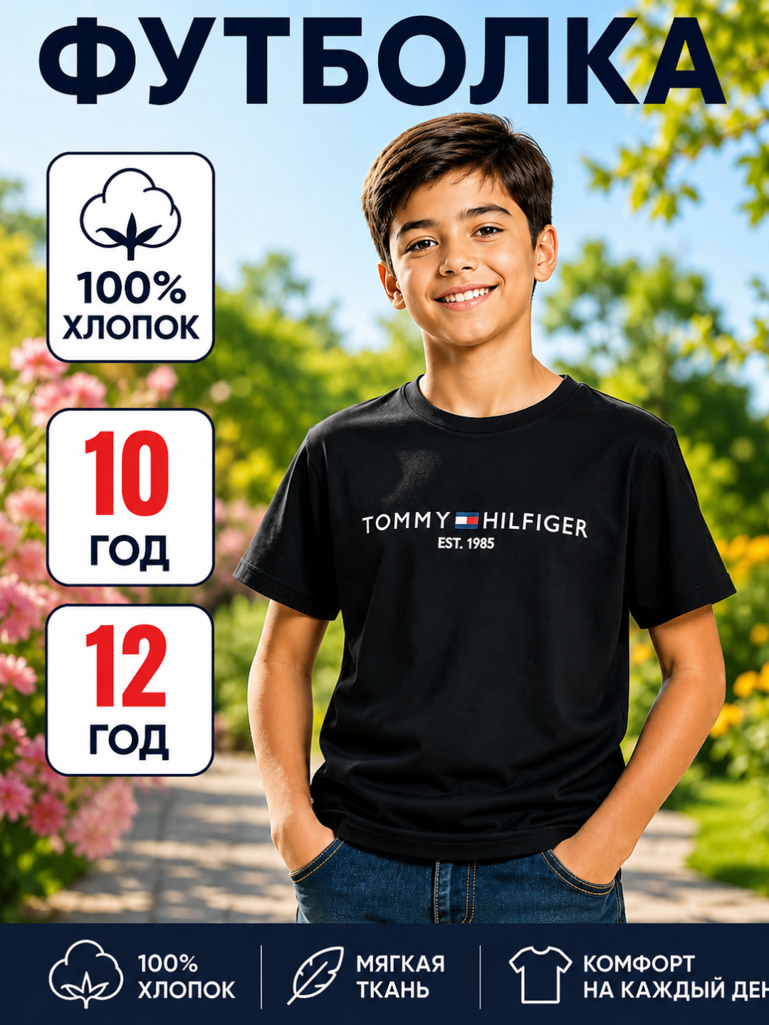 Детская футболка для мальчиков, 100% хлопок, 10-12 лет - 