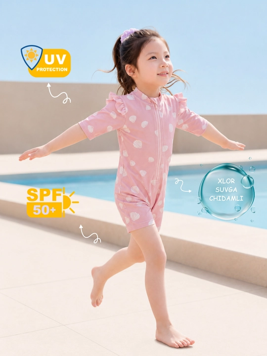 Bolalar uchun UV himoyali, tez quriydigan suzish kiyimi SPF 50+ P++++