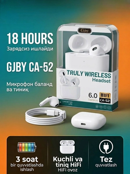 Pods 6 Premium simsiz quloqchinlari, iPhone va Android uchun, sensorli