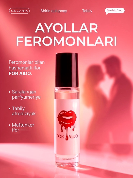 Atirlar feromonli, ayollar uchun atir feramon, FOR AIDO shirin qulupnay 6 ml - 