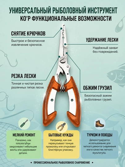 Многофункциональные плоскогубцы-ножницы для рыбалки и монтажа — TERRA26-ТА1010-ОРАНЖ