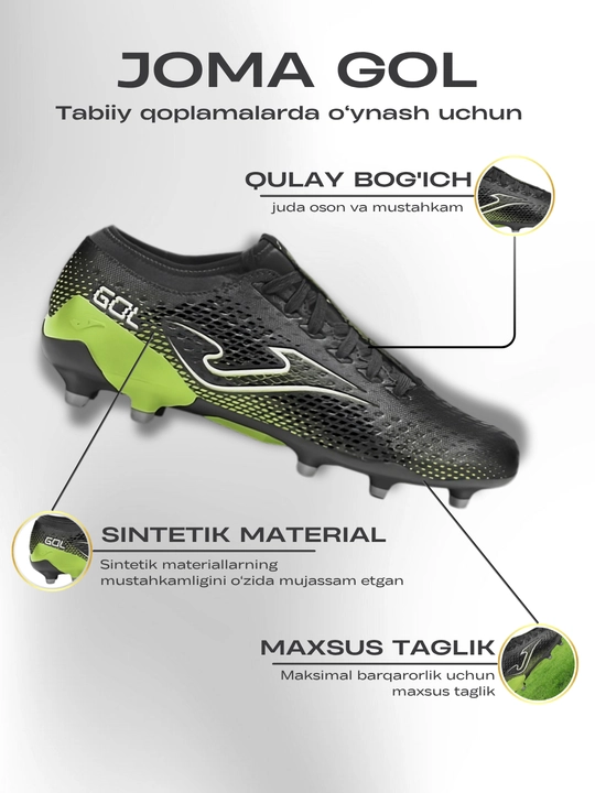 Joma Gol 26 erkaklar futbol butsasi, qora
