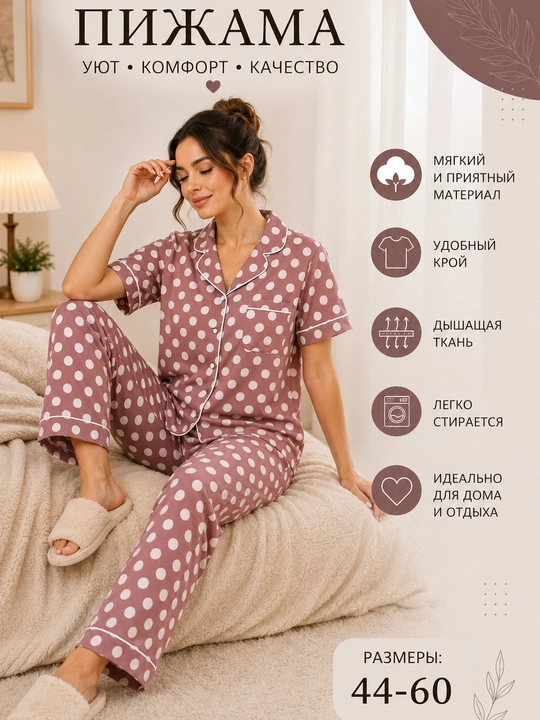 Ayollar pijamasi, shim va kalta yengli ko'ylak bilan, qulay va yengil - 