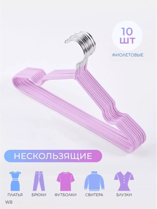 Вешалки-плечики "Набор 10 шт", прорезиненные, антискользящее покрытие - 