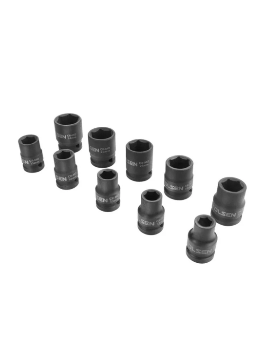 10 ta olti burchakli rozetkali zarbali kalitlar to'plami 1/2" DR, 10-24 mm TOLSEN 18295