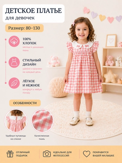 Детское платье для девочки, нарядное летнее платье, хлопок 1-5 лет