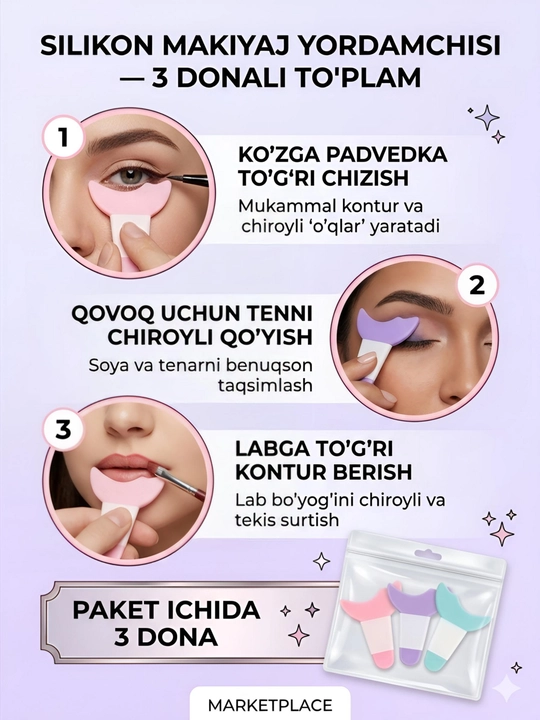 Makiyaj uchun yordamchi Trafaret, chiroyli strelka va kontur uchun