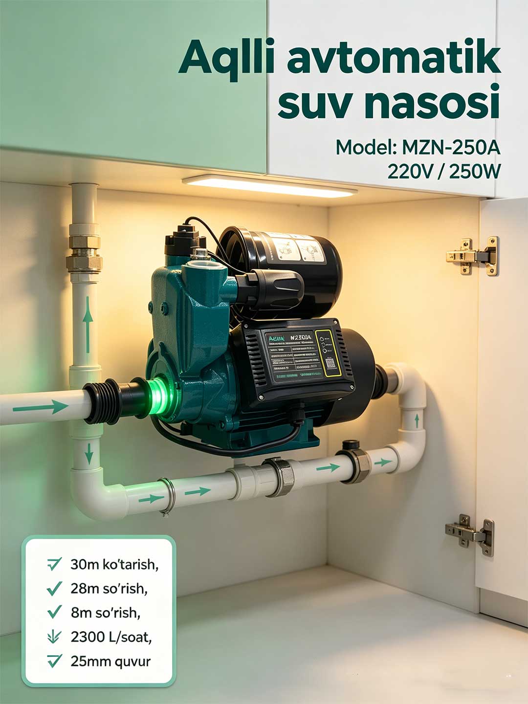 250BT avtomatik suv nasosi, quruq tikilgan, 100% misdan yasalgan