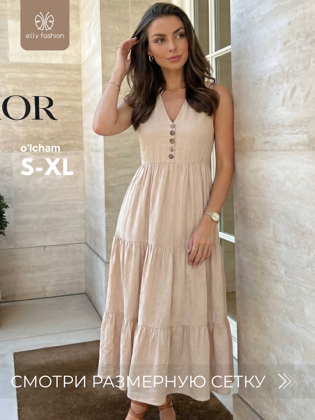 Ayollar uchun yozgi ko‘ylak, safari uslubida, qomatga yopishgan, paxta  — EllyFashion - 
