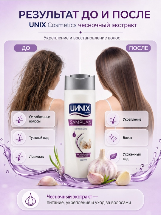 Шампунь-Cosmeyics,  для сухих, поврежденных, окрашенных, для роста, 600 мл, UИNIX