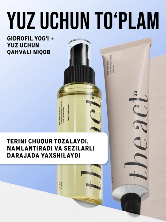 Yuz parvarishi uchun kosmetika to‘plami, gidrofil moy, loy niqobi, yuvinish uchun gel