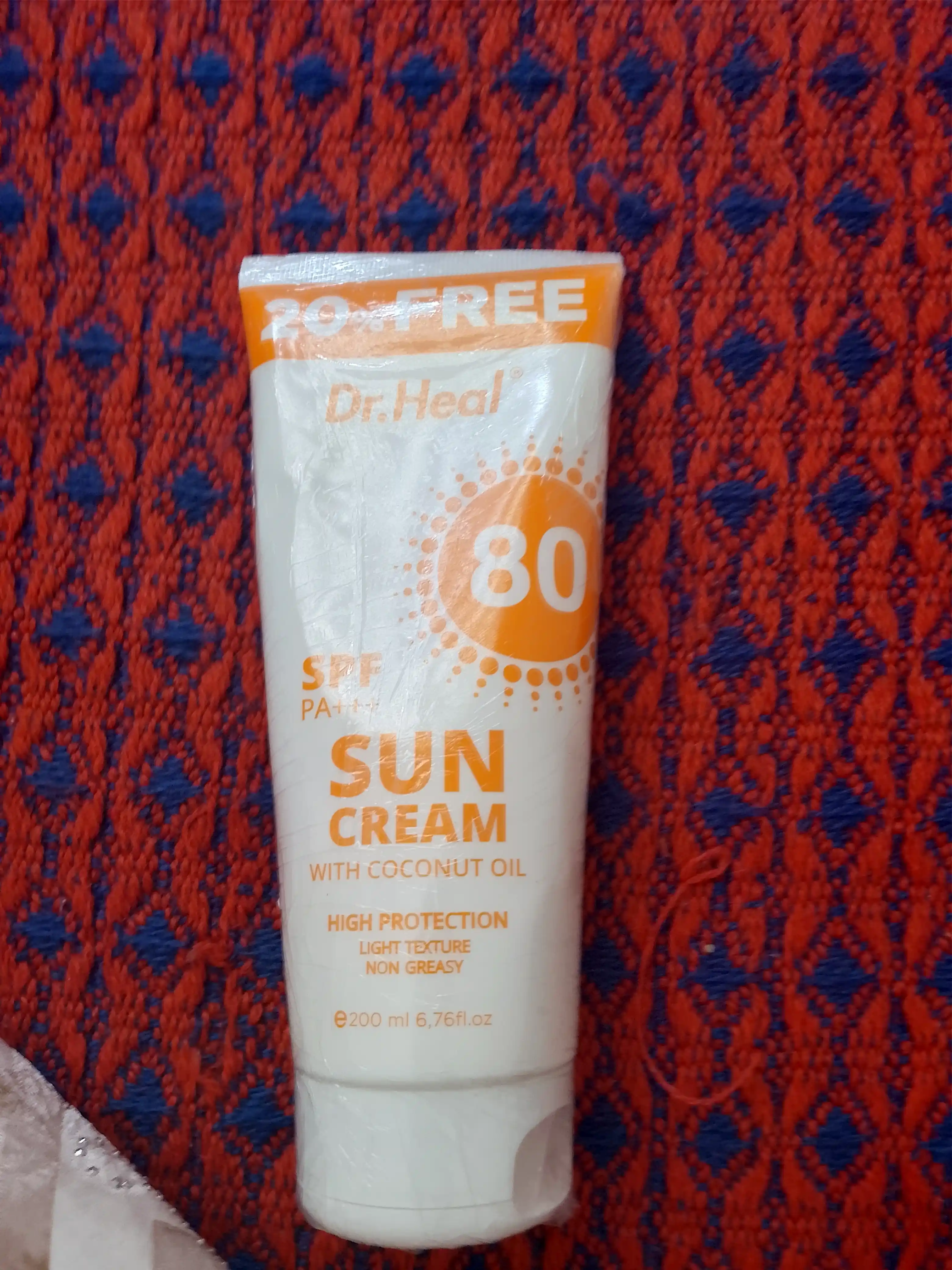 Dr. Heal SPF 80 PA+++ quyoshdan himoya kremi, E vitamini va kokos moyi, 200 ml