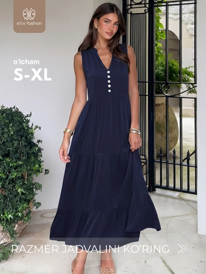 Ayollar uchun yozgi ko‘ylak, safari uslubida, qomatga yopishgan, paxta  — EllyFashion - 