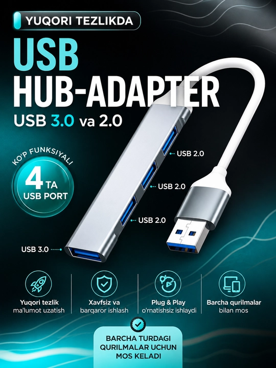 USB Hub 8 в 1, переходник адаптер Type-C, USB разветвитель - 