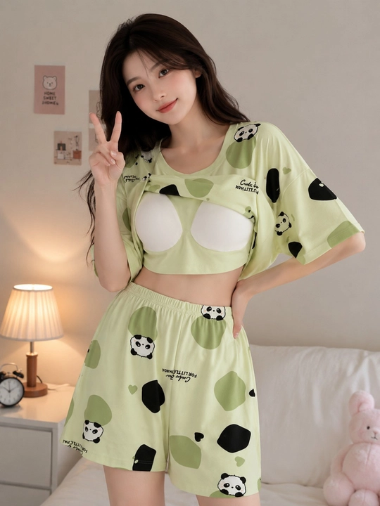 Ayollar uchun zamonaviy va qulay shortikli pijama to‘plami - 