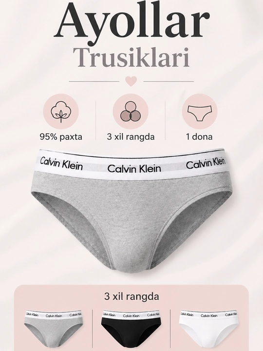 Женские трусы Calvin Klein, из хлопка 95%, 1 шт, слипы и стринги - 