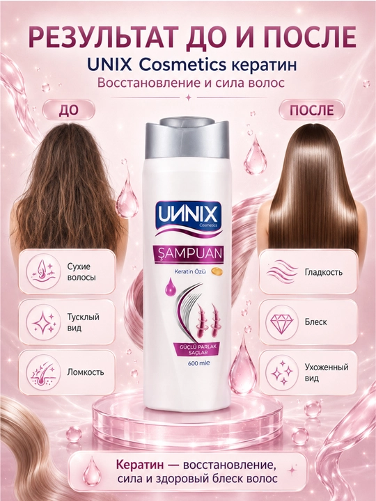 Шампунь-Cosmeyics,  для сухих, поврежденных, окрашенных, для роста, 600 мл, UИNIX