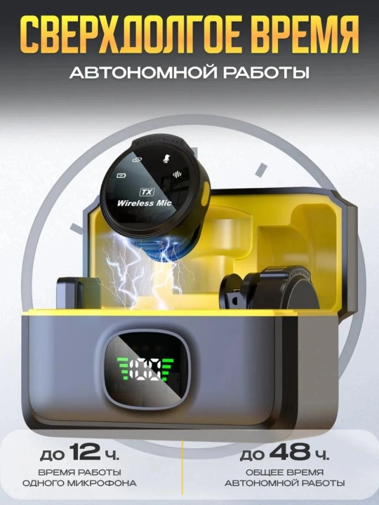 Simsiz petlichkali mikrofon, 2 tasi 1 da, iPhone va Android uchun, Type-C va Lightning