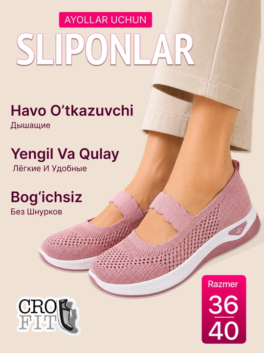 Sliponlar ayollar uchun yozgi, ayollar oyoq kiyimi, o'lcham 36-40 - 