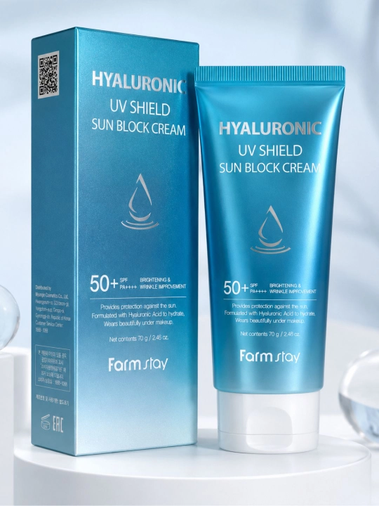FarmStay Hyaluronic UV Shield quyoshdan himoyalovchi namlantiruvchi krem, SPF50+, PA++++