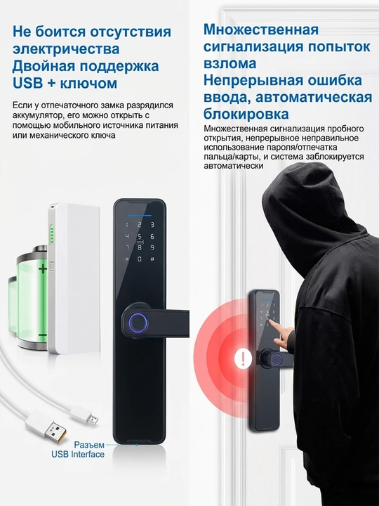 Aqlli WiFi Barmoq izi Qulfi, Tuya ilovasi, Uy va ofis uchun barmoq izi