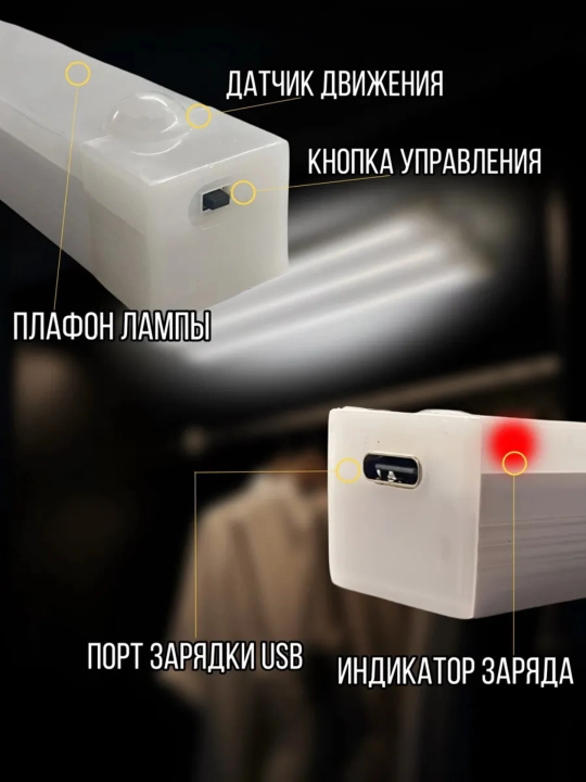 LED лампа с датчиком движения 30 см USB подсветка шкафа кухни без проводов набор