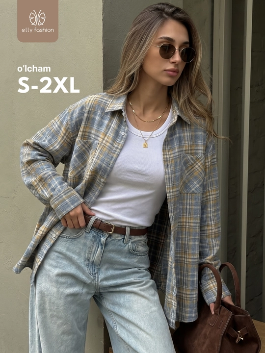 Rubashka oversize, Katakli ayollar ko‘ylagi - EllyFashion - 