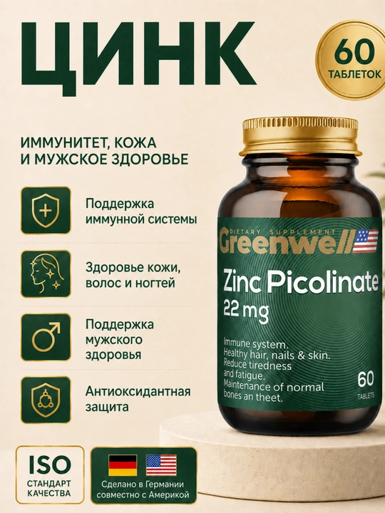 Greenwell Zinc Picolinate – поддержка иммунитета, кожи и мужского здоровья