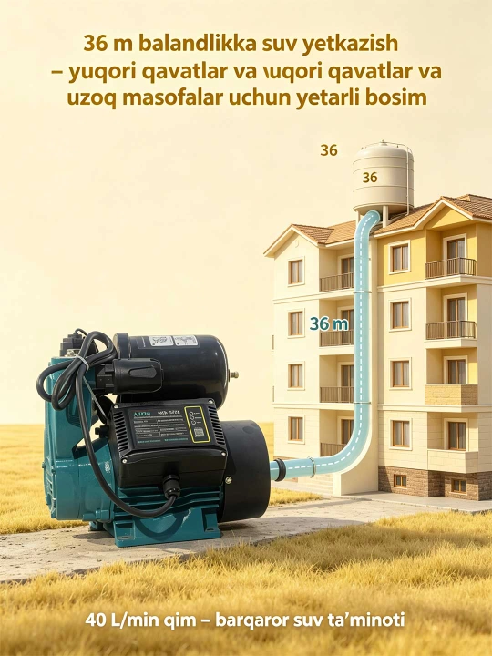 370BT Avtomatik Suv Nasosi, Quruq Ishlashdan Himoya, 100% Mis O'rash