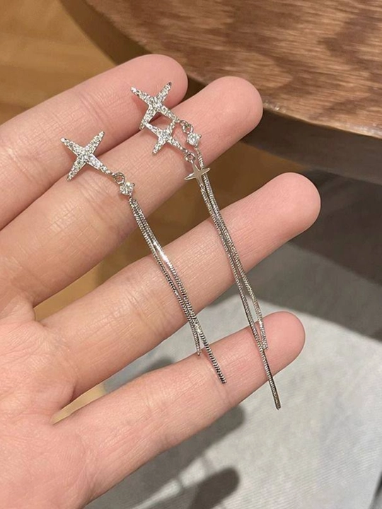 Серьги-подвески с кристаллами, с длинными цепочками, серебристые, в подарок