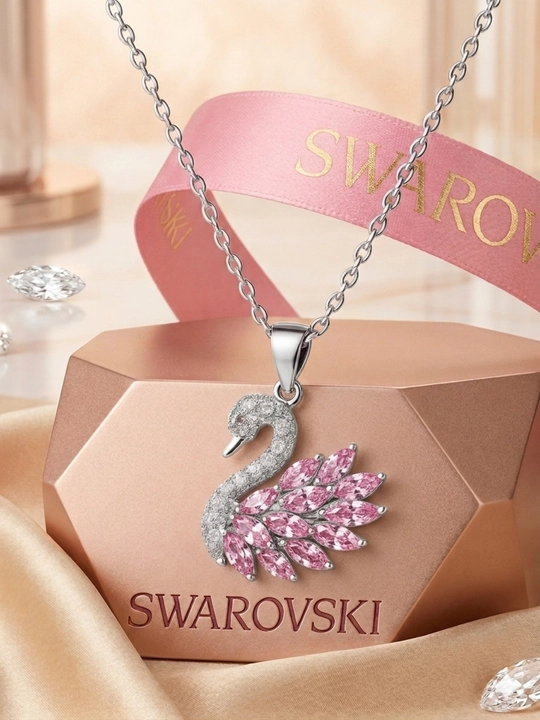 Ayollar uchun zanjir, ayollar aksessuarlari, bijuteriyalar, oqqush shaklida SWAROVSKI