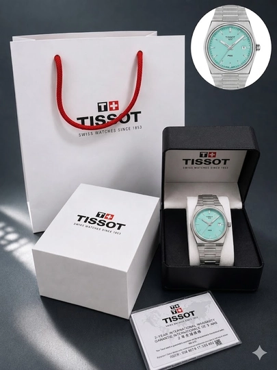 Мужские наручные часы TISSOT в классическом стиле, кварцевый механизм, коробка и документы — WATCH11-85W0228-БИРЮЗ-ODDIY