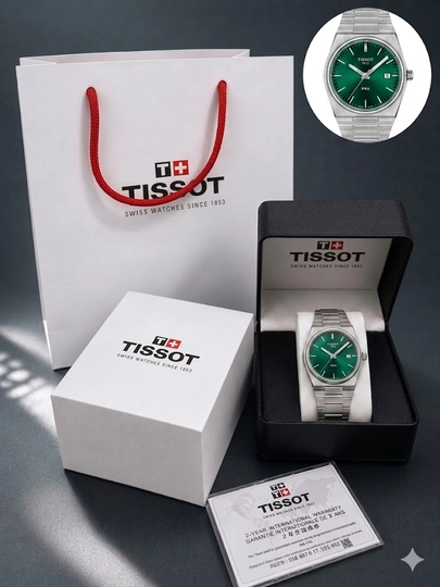 Мужские наручные часы TISSOT в классическом стиле, кварцевый механизм, коробка и документы — WATCH11-85W0228-ЗЕЛЕН-ODDIY